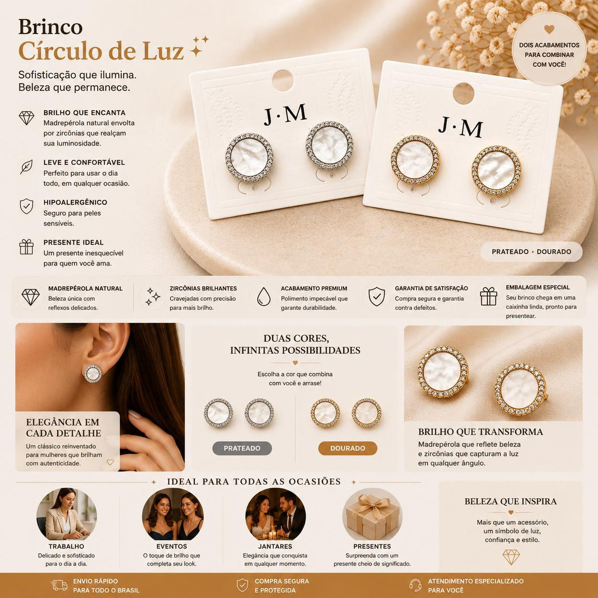 Brinco Redondo com Madrepérola e Zircônias