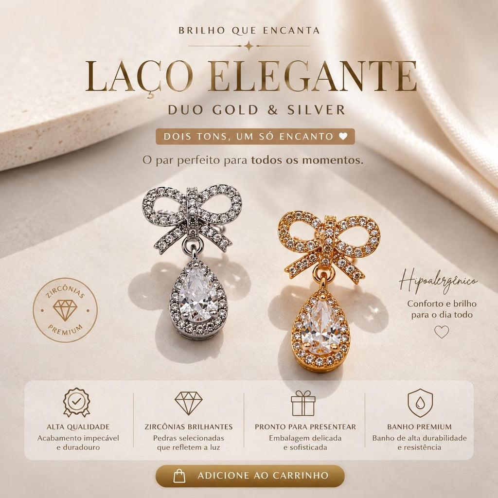 Brinco Laço com Pingente Gota de Zircônia