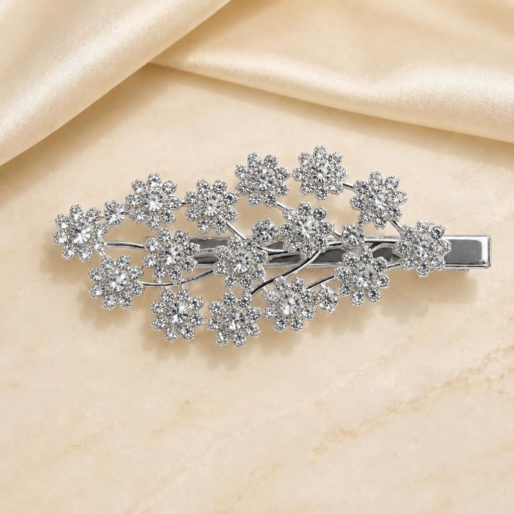 Presilha Ramalho de Flores Cheia de Zircônias Delicada | Grampo Dourado e Prateado Acessório Feminino para Dia a Dia e Festas