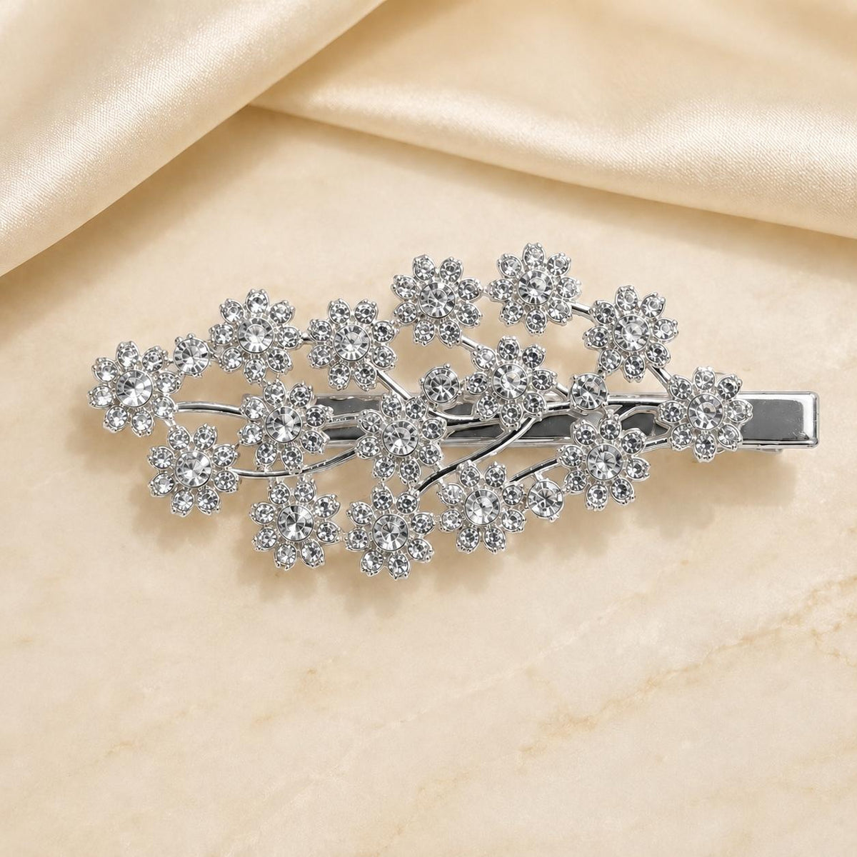 Presilha Ramalho de Flores Cheia de Zircônias Delicada | Grampo Dourado e Prateado Acessório Feminino para Dia a Dia e Festas