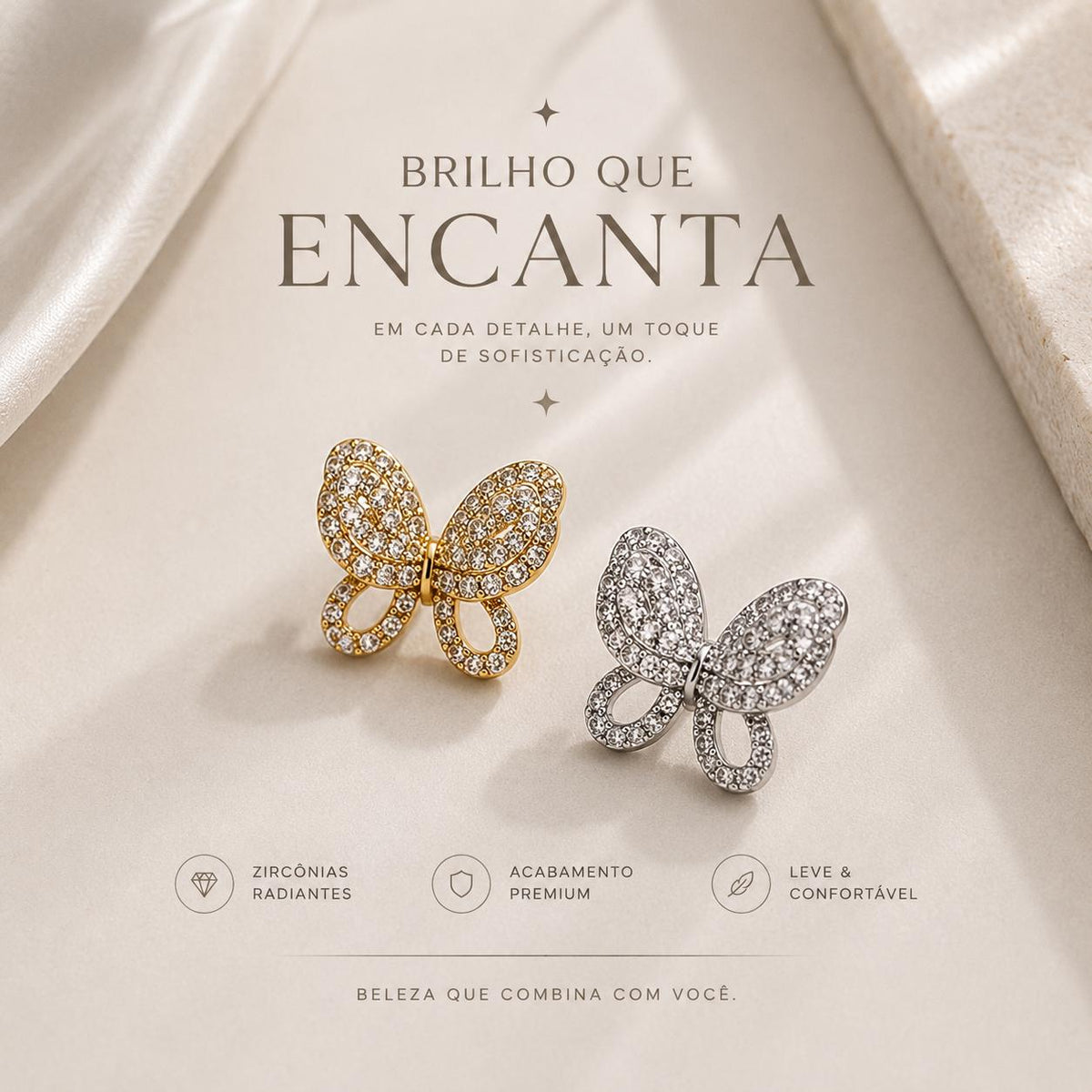 Brinco Borboleta em Zircônia Luxo