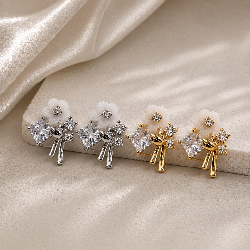 Brinco Flor com Zircônia Quadrada