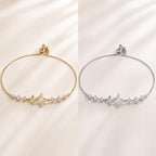 Pulseira Ajustável Estrela com Pedra Olho de Gato e Zircônias | Pulseira Feminina Dourada e Prateada Acessório Elegante para Presente