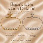 Pulseira Ajustável com Seis Pedras Zircônias Circulares Brilhantes | Pulseira Feminina Dourada e Prateada Acessório Elegante Delicado para Presente