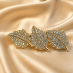 Presilha Três Folhas Cheia de Zircônias | Grampo Elegante Dourado e Prateado para Cabelo Uso Diário e Festas