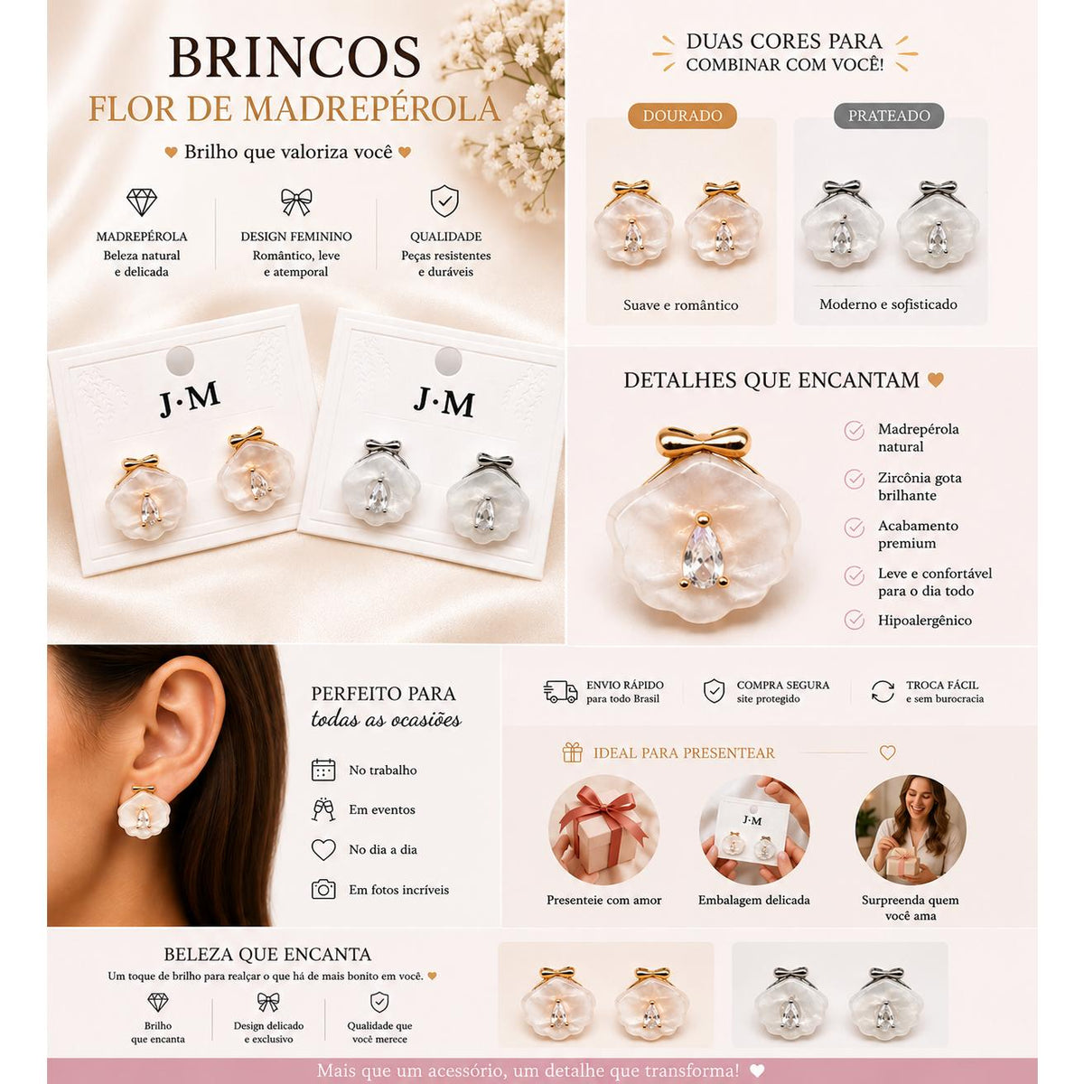Brinco Concha com Laço e Zircônia