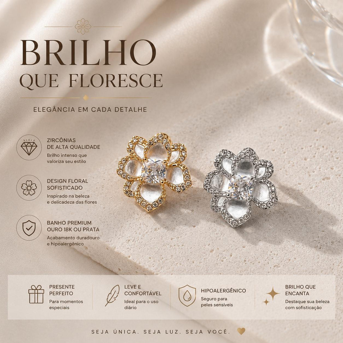 Brinco Flor de Camélia com Esmalte e Zircônias