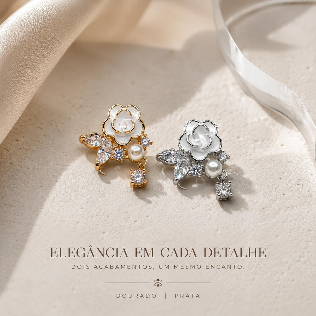 Brinco Camélia com Pérola e Zircônias