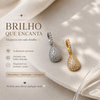 Brinco Gota Pendente em Zircônia Luxo Argola Pequena com Zircônias Brilho Contínuo Elegante e Versátil para Qualquer Ocasião