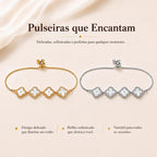 Pulseira Trevo Quatro Folhas com Madrepérola e Zircônias Ajustável | Pulseira Feminina Dourada e Prateada Acessório Delicado Presente
