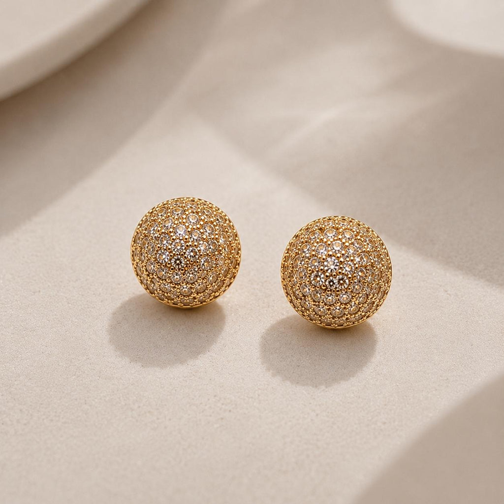Bijuteria Brinco Bola em Zircônia Luxo Esférico com Brilho 360° para Mulheres Elegantes e Glamurosas