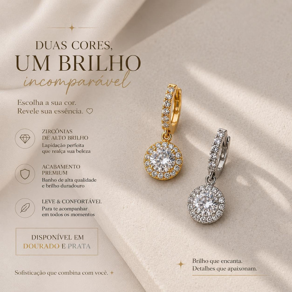 Brinco Pendente Círculo com Zircônia Halo