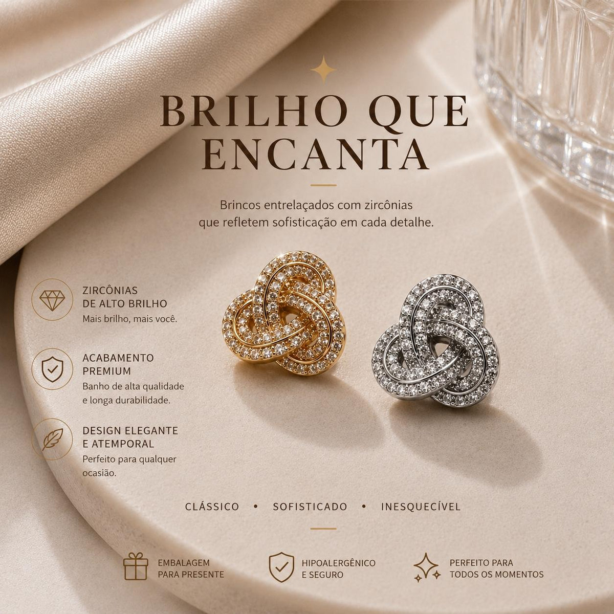 Brinco Nó Trançado com Micro-Pavimento de Zircônias