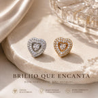 Brinco Coração Duplo com Halo de Zircônias