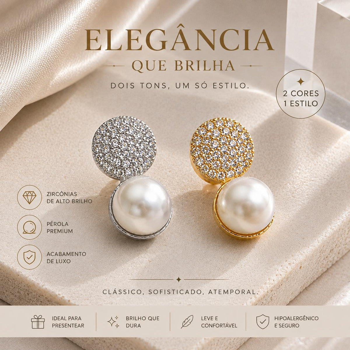 Brinco com Disco de Zircônias e Pérola