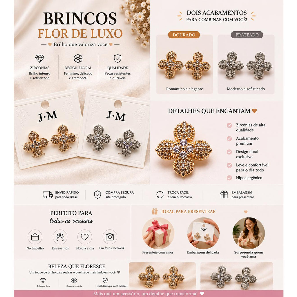 Brinco Trevo Floral Micro-Pavimentado com Zircônias para Mulheres que Amam Estilo e Luxo
