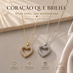 Colar Pingente Coração Vazado Cravejado de Zircônias