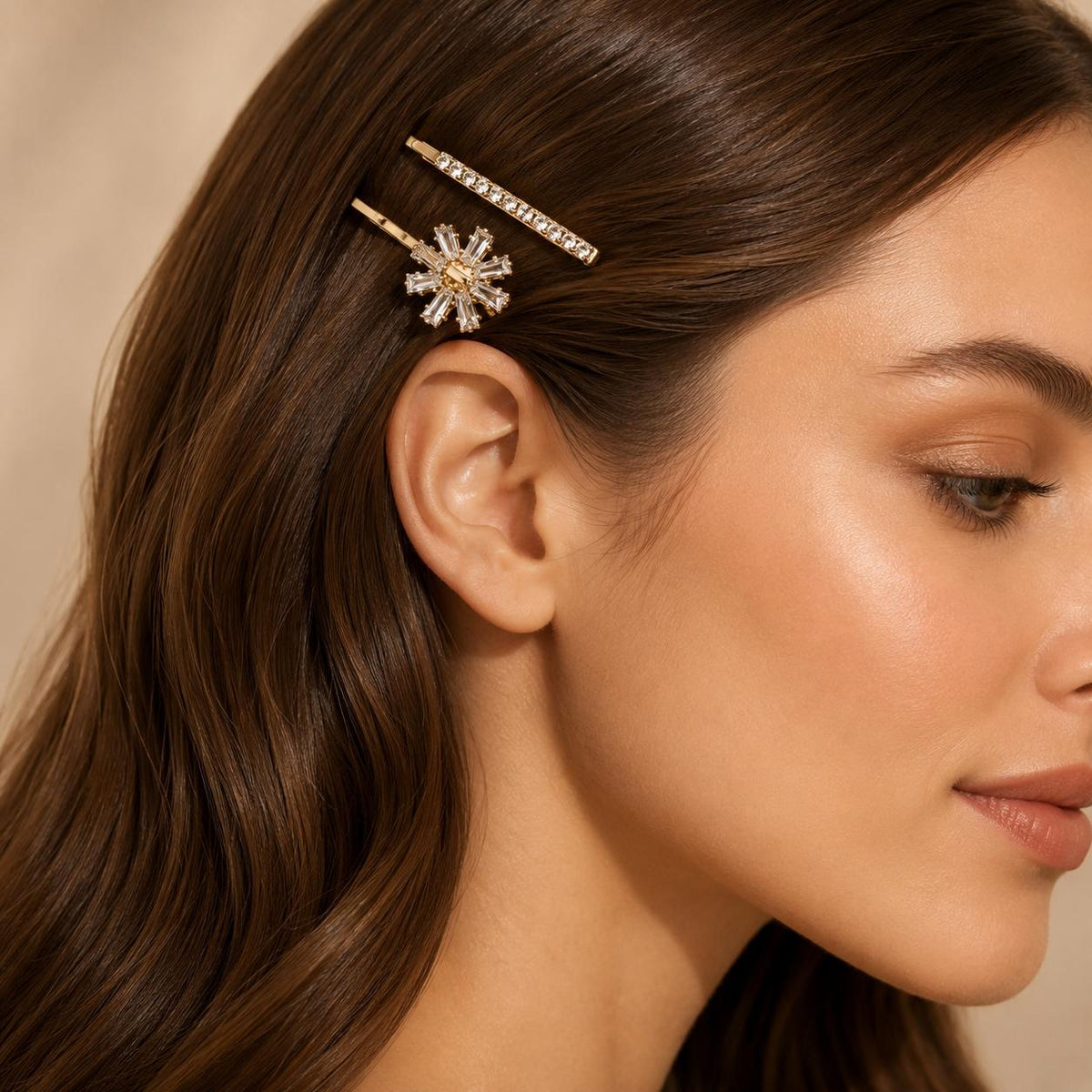Kit Grampo de Cabelo Flor Zircônia 2 Peças | Presilha Feminina Delicada Dourado e Prateado