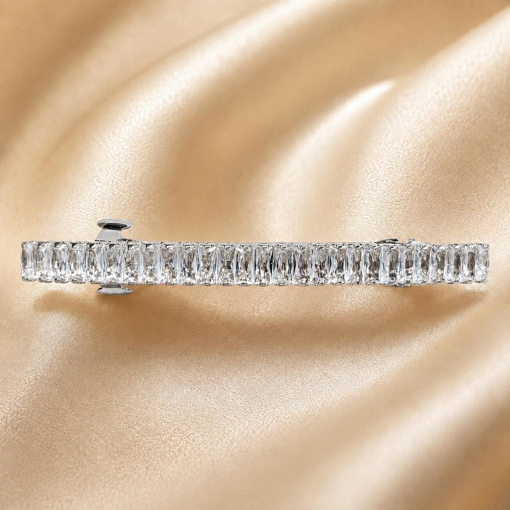 Presilha Longa com Zircônias Retangulares | Grampo Elegante Dourado e Prateado para Cabelo, Uso Diário e Festas