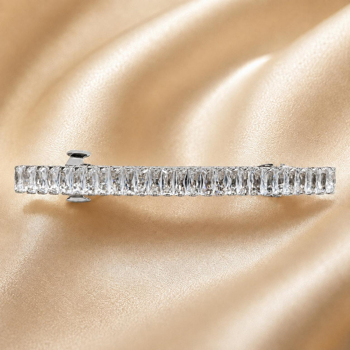 Presilha Longa com Zircônias Retangulares | Grampo Elegante Dourado e Prateado para Cabelo, Uso Diário e Festas