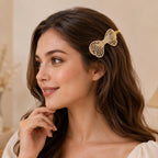 Presilha Laço em Leque Vazado com Zircônias Brilhantes Elegante | Grampo Dourado e Prateado Acessório Feminino para Cabelo Festas e Dia a Dia