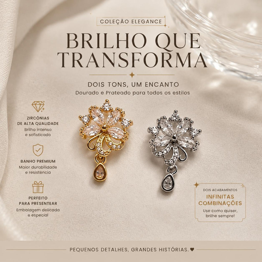Brinco Flor com Pingente Gota de Zircônia