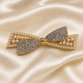 Presilha Laço com Pérolas e Zircônias Dupla Textura | Grampo Elegante Dourado e Prateado para Cabelo Dia a Dia e Festas
