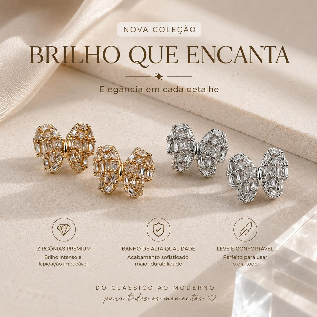 Brinco Borboleta com Zircônias Baguete
