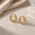 Brinco Círculo com Pérola e Zircônia Elegância Clássica e Moderna Zircônias Brilhantes Pérola de Imitação Versátil para Ocasiões Especiais