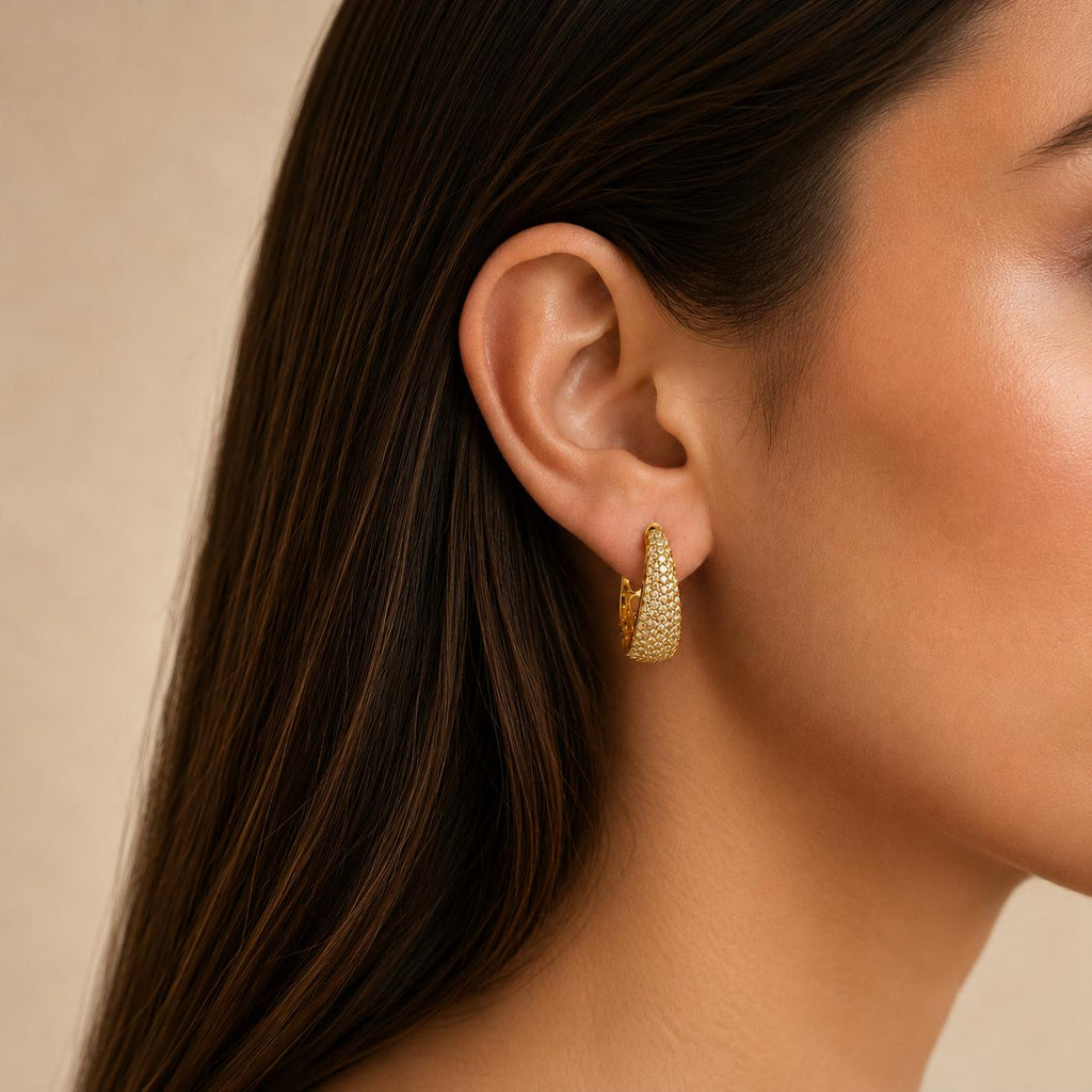 Brinco Argola Cone Pavê Zircônia | Dourado/Prateado Leve Elegante para Uso Diário e Eventos