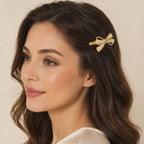Clipe Laço Cheio de Pérolas com Borda de Zircônias Elegante | Clipe Dourado e Prateado para Cabelo Dia a Dia e Festas