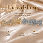 Presilha Duplo Laço Cheia de Zircônias Luxuosa | Grampo Dourado e Prateado para Cabelo Dia a Dia e Festas