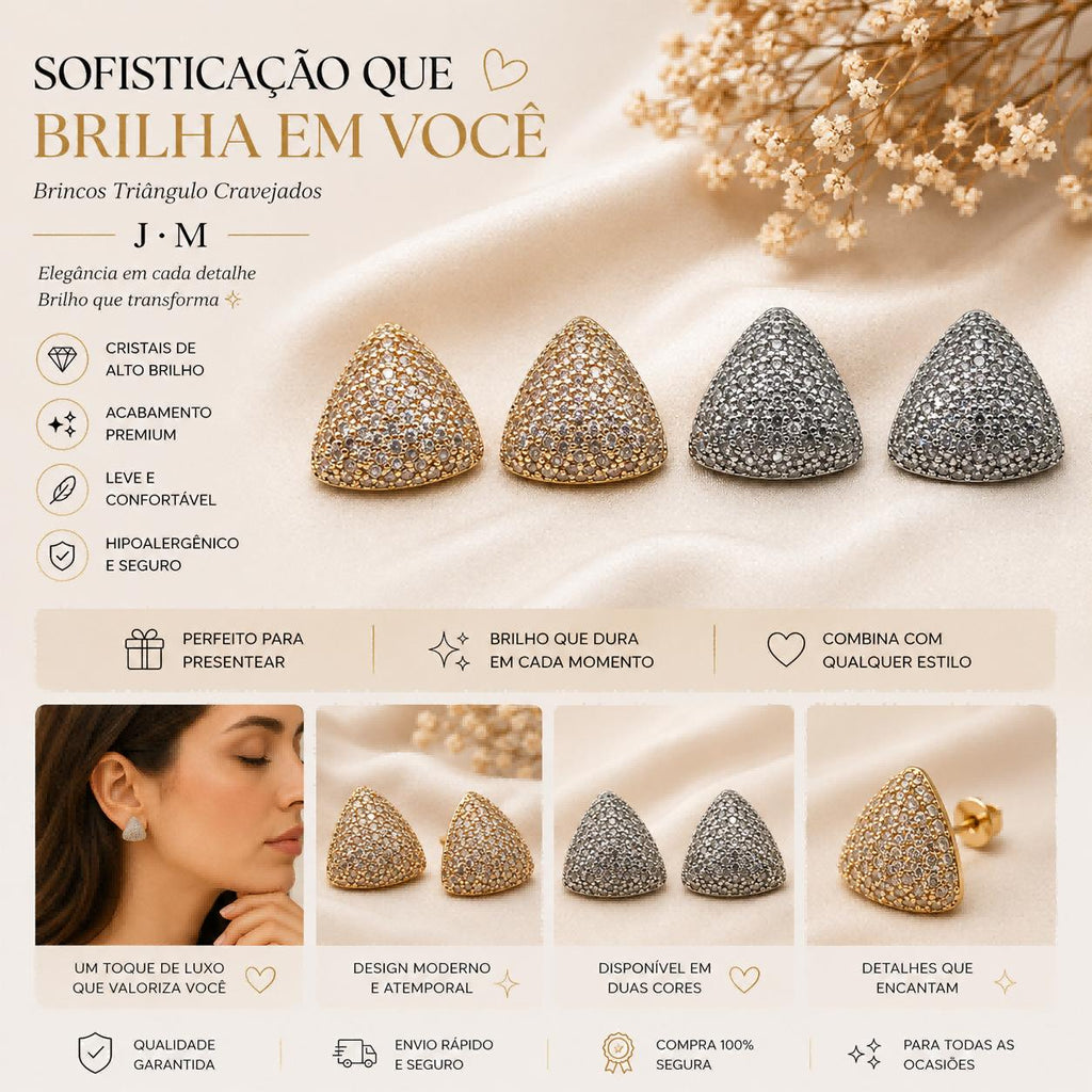 Brinco Triangular com Micro-pavimentação Completa de Zircônias