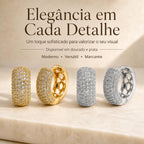 Brinco Argola Grosso Cravejado Zircônia Banho Dourado/Prata Moderno Uso Diário e Festa
