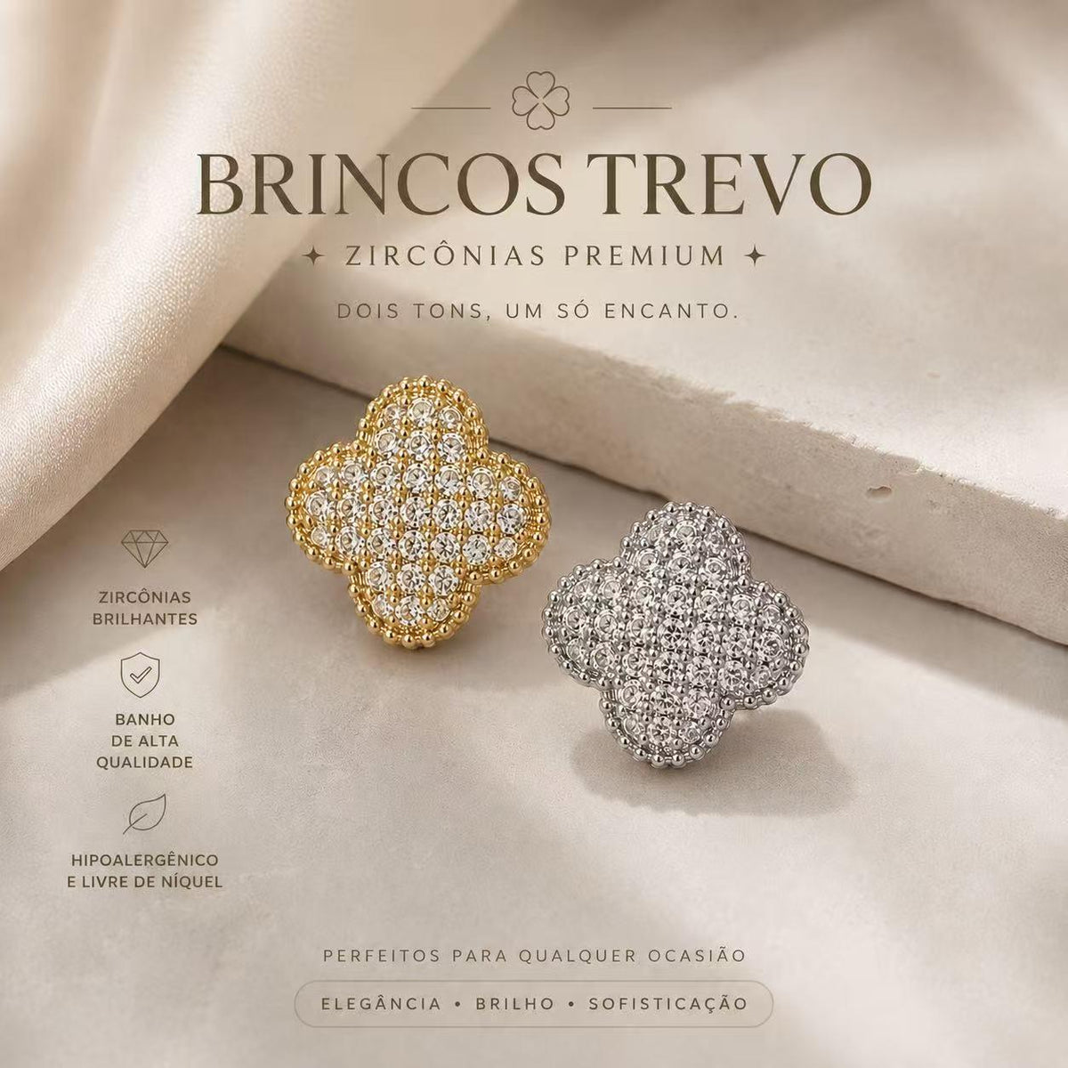 Brinco Trevo de Quatro Folhas em Zircônia
