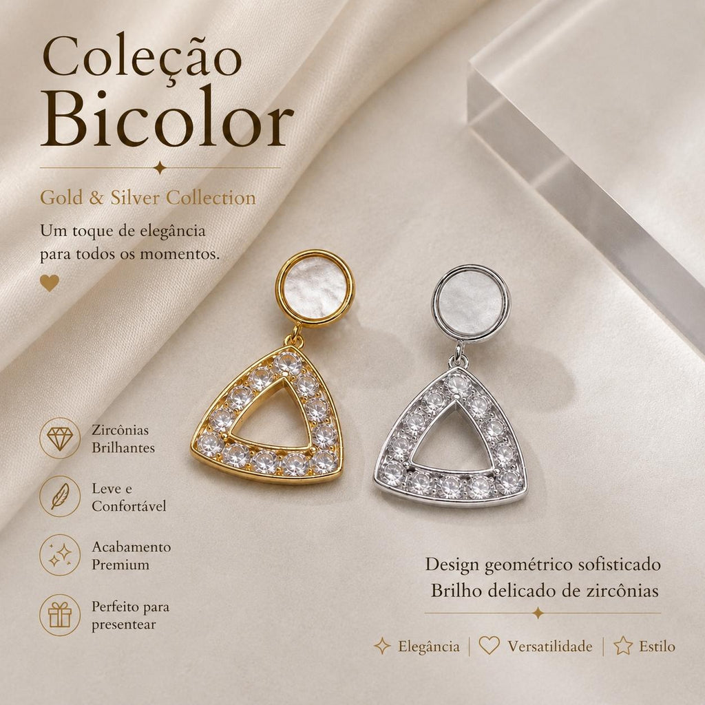 Brinco Pendente Triangular com Madrepérola e Zircônias