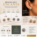 Brinco Flor em Zircônia Luxo - Elegância Floral com Zircônias Centrais para Mulheres Elegantes e Românticas