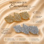 Presilha Três Folhas Cheia de Zircônias | Grampo Elegante Dourado e Prateado para Cabelo Uso Diário e Festas