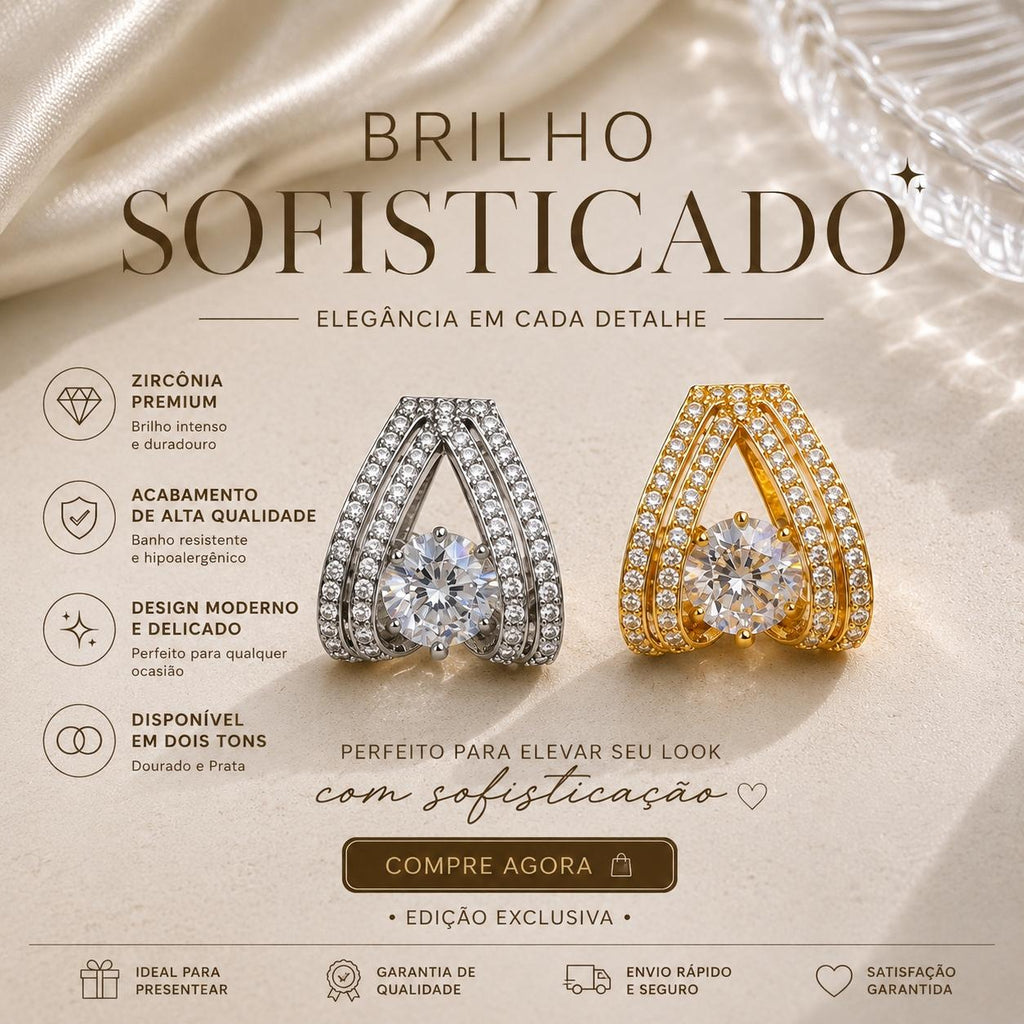 Brincos Triplos em V com Zircônia Brilhante