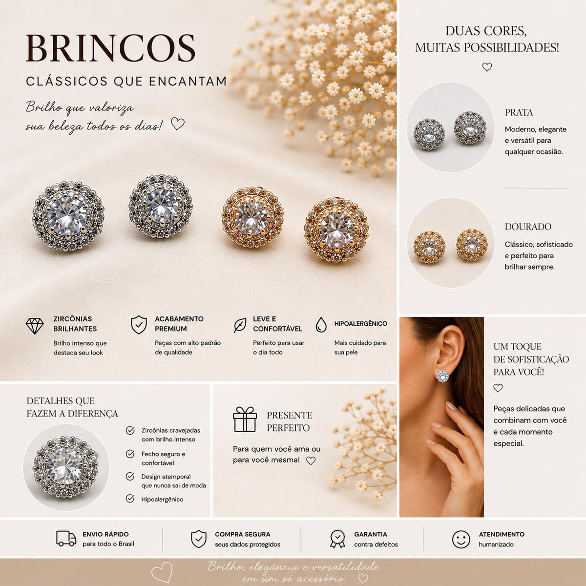 Brinco Redondo com Triplo Halo de Zircônias