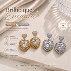 Brinco Pendente Duplo Coração com Zircônias