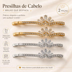 Kit 2 Presilhas de Cabelo Leque Zircônia | Presilha Feminina Elegante Dourado e Prateado