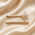Kit Grampo de Cabelo Flor Zircônia 2 Peças | Presilha Feminina Delicada Dourado e Prateado