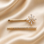 Kit Grampo de Cabelo Flor Zircônia 2 Peças | Presilha Feminina Delicada Dourado e Prateado