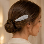 Presilha Elíptica Cheia de Zircônias Elegante | Grampo Dourado e Prateado para Cabelo Dia a Dia e Festas