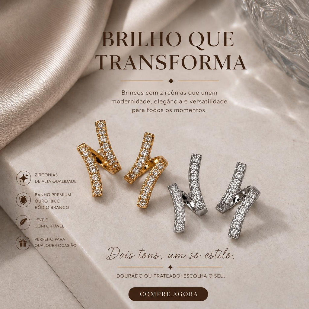 Bijuteria Brinco Cruzado em Zircônia Luxo Moderno e Sofisticado com Faixas Cruzadas para Mulheres que Buscam Elegância e Versatilidade