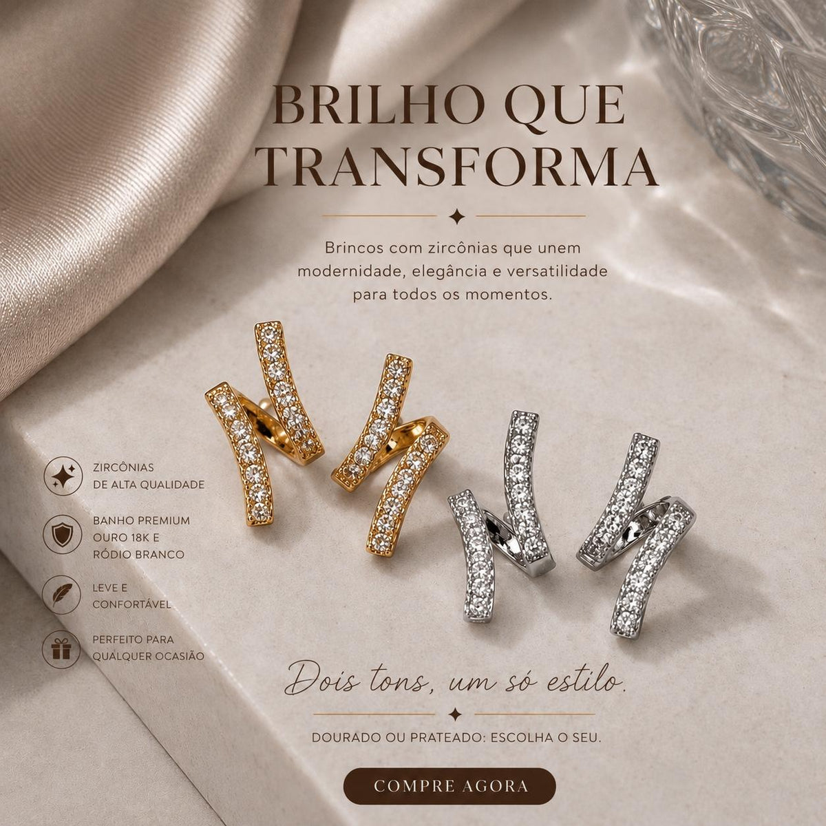 Bijuteria Brinco Cruzado em Zircônia Luxo Moderno e Sofisticado com Faixas Cruzadas para Mulheres que Buscam Elegância e Versatilidade