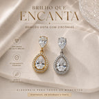 Brinco Gota Dupla com Zircônias Halo Elegância e Brilho Luxuoso Acessório Versátil para Glamour e Sofisticação