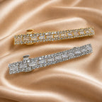 Presilha Longa Mista de Zircônias Redondas e Retangulares | Grampo Elegante Dourado e Prateado para Cabelo Dia a Dia e Festas