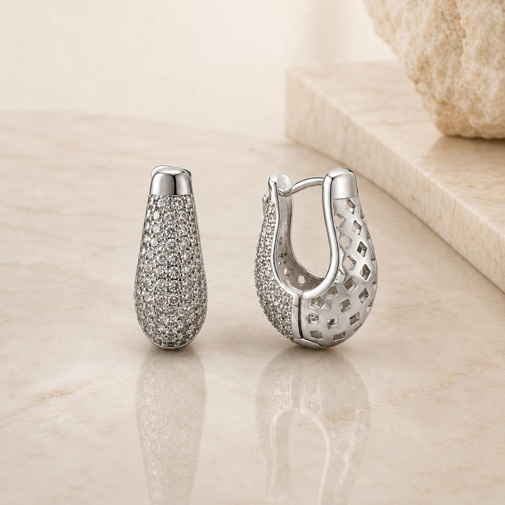 Brinco Gota Pavê Zircônia Argola | Dourado/Prateado, Leve e Elegante para Uso Diário e Festas